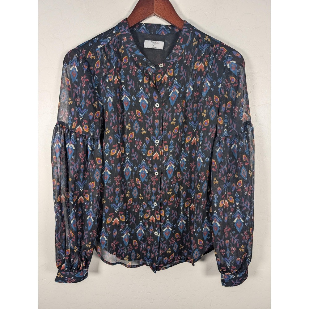 UNTUCKit Shirt Womens 6 Black Geometric Lorelei Button Front Sheer Lined Chiffon
